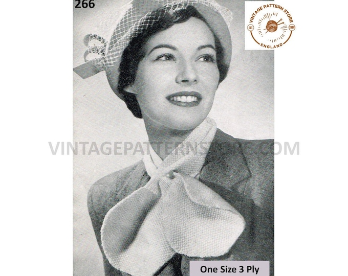 Ladies Womens 30s vintage 3 ply interlocking textured cravat scarf pdf knitting pattern One size Instant PDF download 266