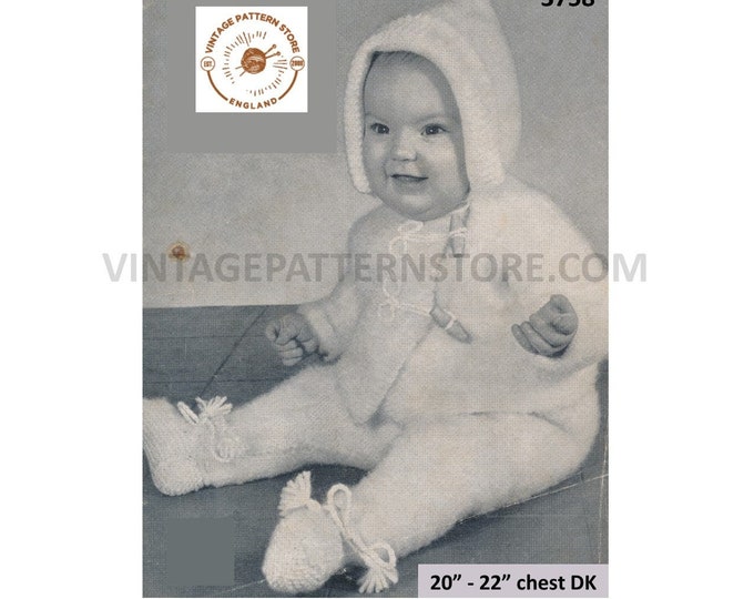 Baby Babies 50s vintage pram set with DK hooded raglan coat and legginette breechettes pdf knitting pattern 20" to 22" chest Download 3758
