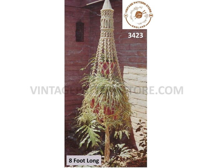 70s vintage macrame plant hanger pdf macrame pattern, 70s vintage retro Indoor garden gardening 8 foot long Instant PDF download 3423