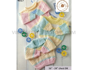 Baby Babies Toddlers Boys Girls 90s DK collared round roll neck twist cable sweater jumper pdf knitting pattern 16" to 24" PDF download 4017