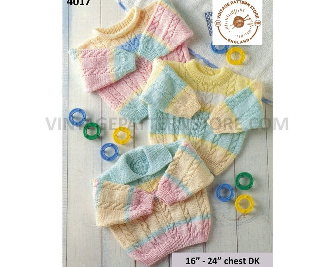 Baby Babies Toddlers Boys Girls 90s DK collared round roll neck twist cable sweater jumper pdf knitting pattern 16" to 24" PDF download 4017