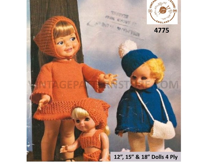 70s vintage 12" 15" and 18" 4 ply dolls clothes cape hats trousers dress jerkin bikini & pants pdf knitting pattern Download 4775