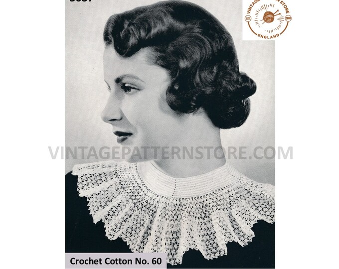 Ladies Womens 30s vintage lacy rippled lace dress collar pdf crochet pattern One Size Instant PDF Download 3037