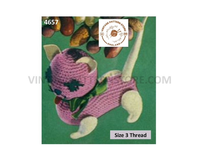 50s vintage retro crochet cuddly toy kitten cat pdf crochet pattern Instant PDF Download 4657