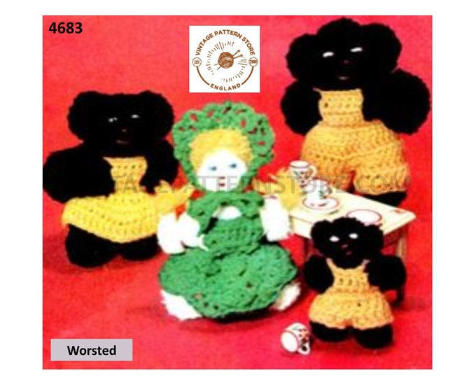 50s vintage retro worsted toy doll goldilocks and the 3 bears nursery rhyme toys pdf crochet pattern Instant PDF Download 4683