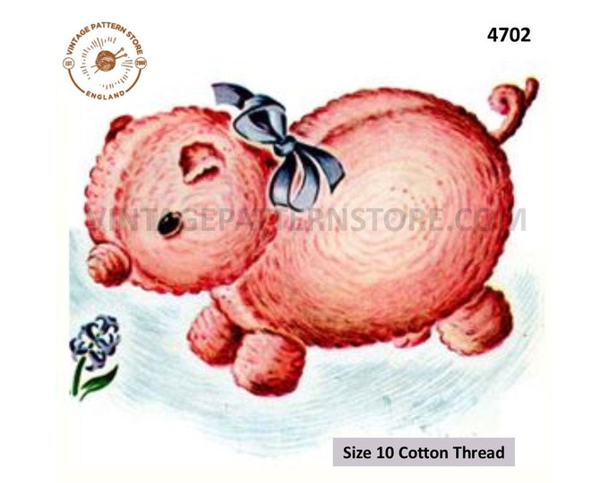 30s vintage retro easy to crochet cuddly toy pig pdf crochet pattern Size unstated PDF Download 4702