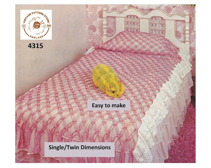 70s vintage easy to make single twin bed sized macrame bedspread pdf macrame pattern Instant PDF Download 4315