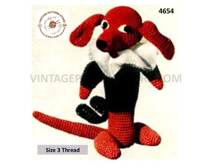 60s vintage retro crochet cuddly toy dog dachshund pdf crochet pattern Instant PDF Download 4654