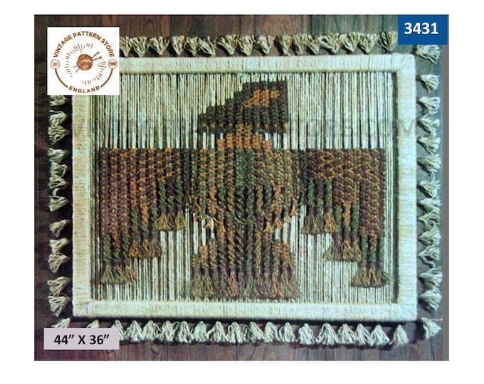 70s vintage rectangular bird picture macrame wall hanging pdf macrame pattern 44" by 36" Instant PDF download 3431