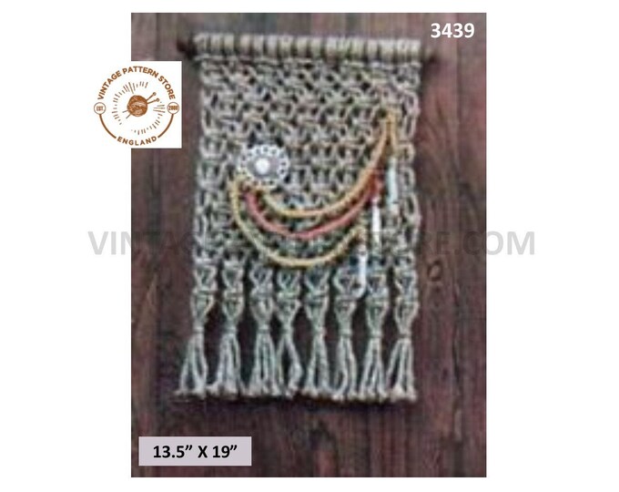 PDF Macrame pattern, 70s Macrame wall hanging pattern, 70s small & easy macrame wall hanging pattern - 13.5" x19" PDF download 3439