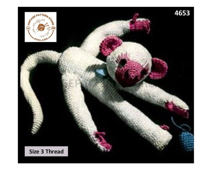 60s vintage retro crochet cuddly toy monkey pdf crochet pattern Instant PDF Download 4653