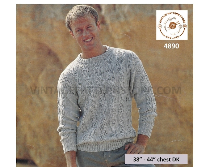 Mens Mans 90s DK round neck arrowhead textured drop shoulder dolman sweater jumper pdf knitting pattern 38" to 44" Instant PDF Download 4890