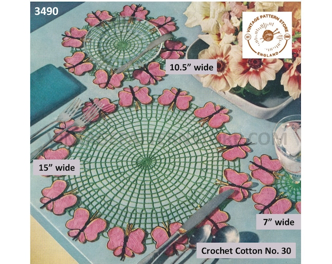 50s butterflies butterfly circular round doily doilies place mats coasters dining & lunch set pdf crochet pattern cotton No70 Download 3490