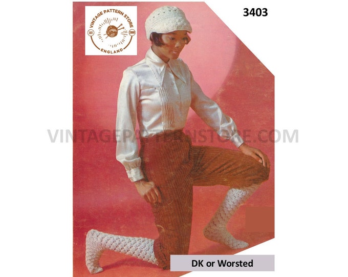 Ladies Womens 60s vintage worsted or DK shell cap hat and lacy stocking socks pdf crochet pattern Instant PDF Download 3403