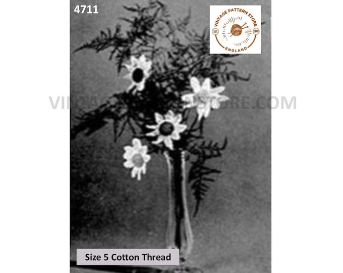 Vintage retro Edwardian crochet flower daisy and black eyed susan pdf crochet pattern Size unstated Instant PDF Download 4711