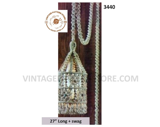 70s vintage macrame lantern swag light pdf macrame pattern 70s retro Interior lighting macrame pattern 27" long Instant PDF download 3440