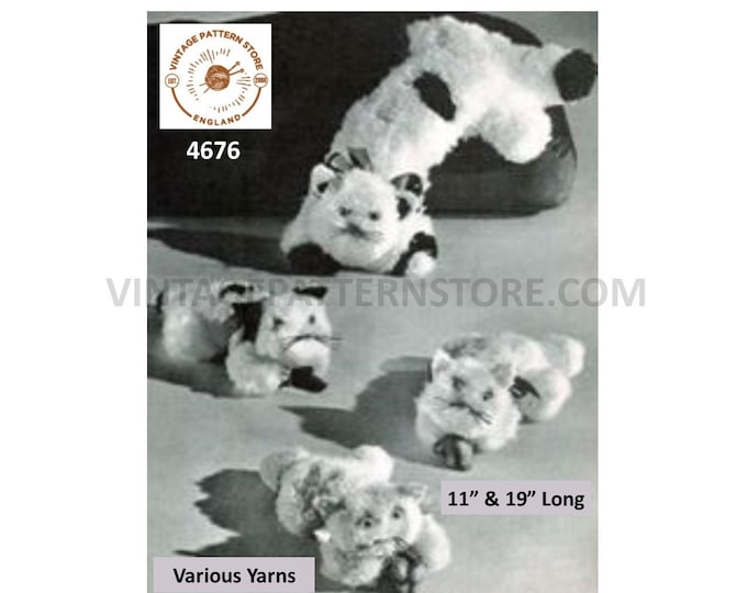 40s vintage retro cat and kitten toy pdf crochet pattern cat 19" long kittens 11" long Instant PDF Download 4676