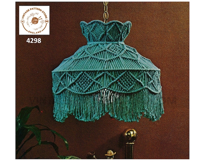 70s vintage macrame lamp light shade pdf macrame pattern 70s vintage retro lighting light fitting Instant PDF download 4298