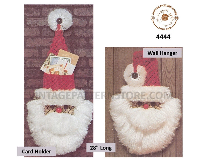 70s vintage macrame Santa Claus wall hanging and card holder ornament decoration pdf macrame pattern 28" Long Instant PDF download 4444