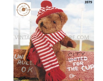 90s 15" 17" 19" high DK Teddy Bear dolls clothes accessories striped scarf and hat pdf knitting pattern PDF download 3979