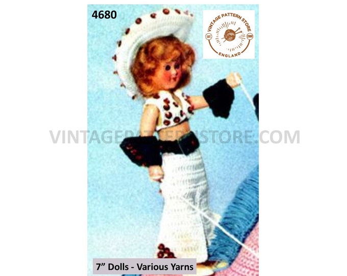 50s vintage retro 7" dolls clothes cow girl skirt top and hat pdf crochet pattern Instant PDF Download 4680