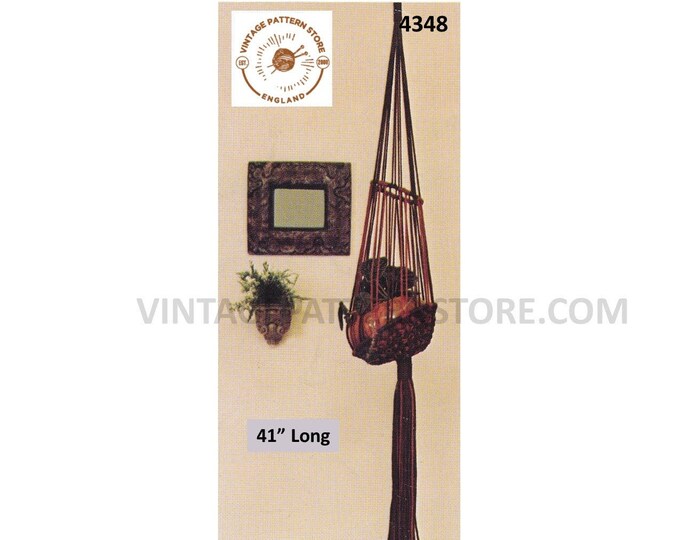 70s vintage offset macrame ring plant pot hanger pdf macrame pattern 70s retro indoor garden gardening 41" long Instant Download 4338