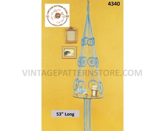 70s vintage easy to make macrame hanging suspension coffee table pdf macrame pattern 53" long Instant Download 4340