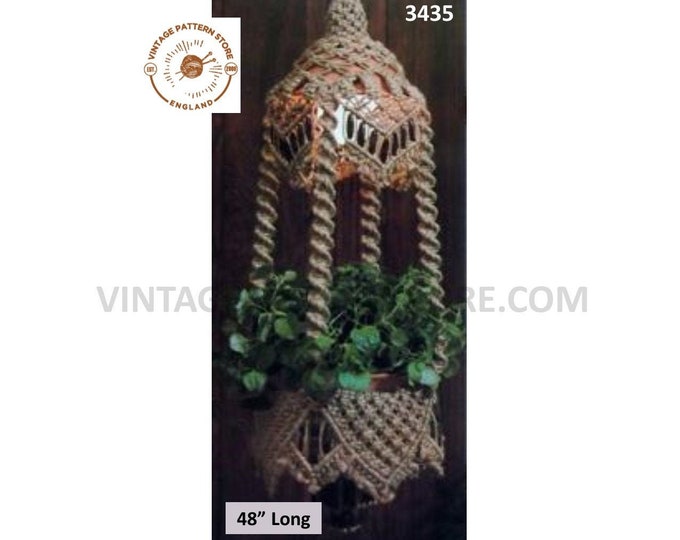 PDF Macrame pattern, 70s macrame plant hanger pattern, Lighted Macrame plant hanger pattern, Indoor gardening - 48" long PDF download 3435