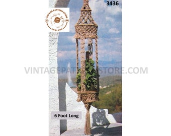 PDF Macrame pattern, 70s macrame plant hanger pattern, Macrame pot holder pattern, Indoor gardening, Retro garden - 6 Foot PDF download 3436