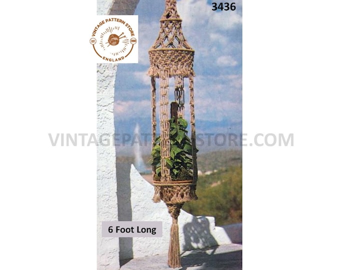 PDF Macrame pattern, 70s macrame plant hanger pattern, Macrame pot holder pattern, Indoor gardening, Retro garden - 6 Foot PDF download 3436