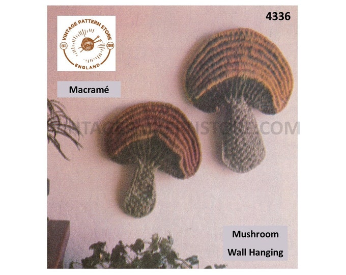 70s vintage macrame art toadstool mushroom wall hanging pdf macrame pattern see details for sizes Instant PDF Download 4336