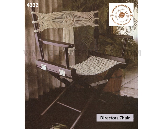 70s vintage macrame directors chair pdf macrame pattern, 70s vintage retro macrame garden chair pdf macrame pattern Instant Download 4332