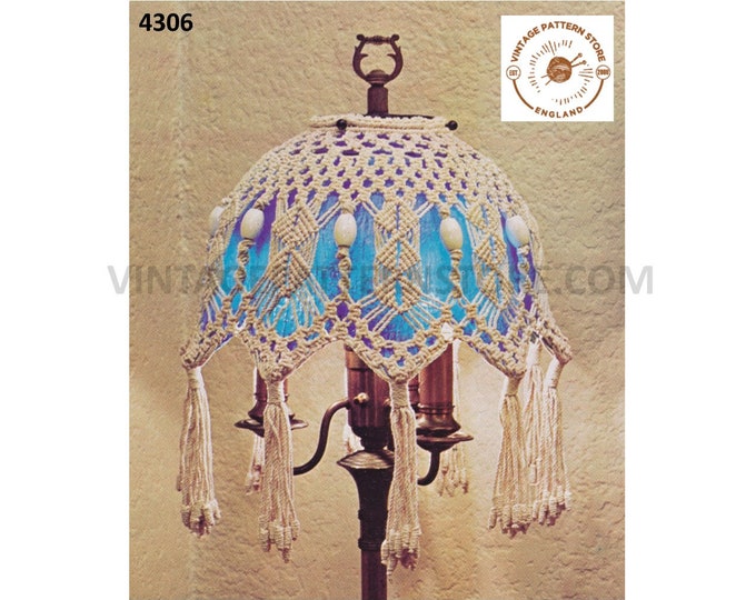 70s vintage macrame light shade cover pdf macrame pattern 70s vintage retro lighting light fitting Instant PDF download 4306