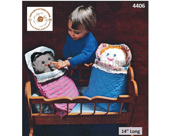 70s vintage cuddly Papoose baby doll pdf sewing pattern 14" Long or Makes to desired size Instant PDF Download 4406
