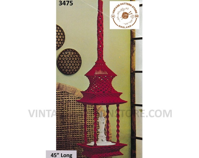 70s vintage macrame plant hanger suspension shelf pdf macrame pattern 70s vintage retro indoor garden gardening 45" Long PDF download 3475