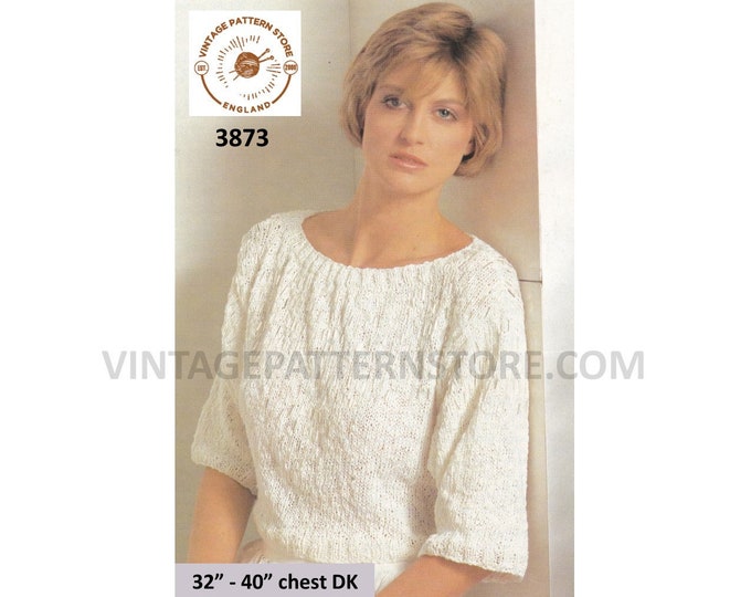 Ladies Womens 80s vintage round neck drop shoulder short sleeve Summer sweater jumper pdf knitting pattern 32" to 40" PDF download 3873