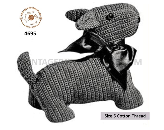 30s vintage retro easy to crochet cuddly toy puppy dog pdf crochet pattern 6" high PDF Download 4695