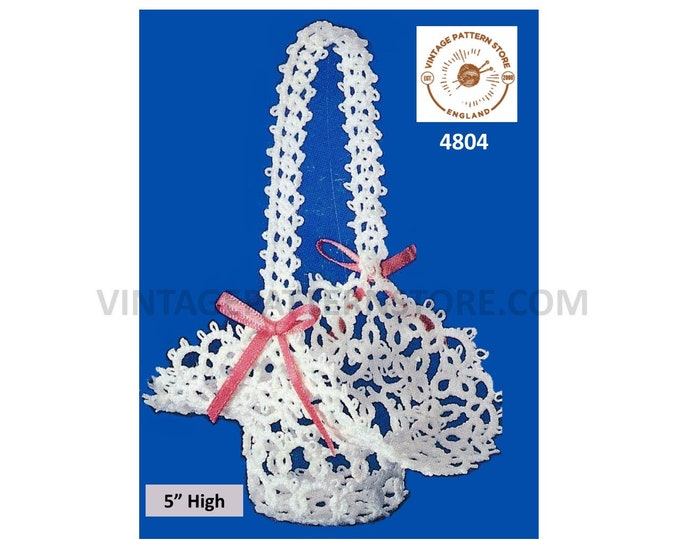 80s vintage tatted lace lacy basket Christmas tree ornament decoration pdf tatting pattern 5" High Instant PDF Download 4804