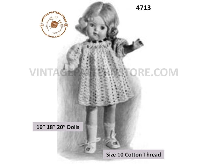 Vintage Edwardian 16" 18" 20" crochet dolls clothes lacy lace doll dress pdf crochet pattern Instant PDF Download 4713