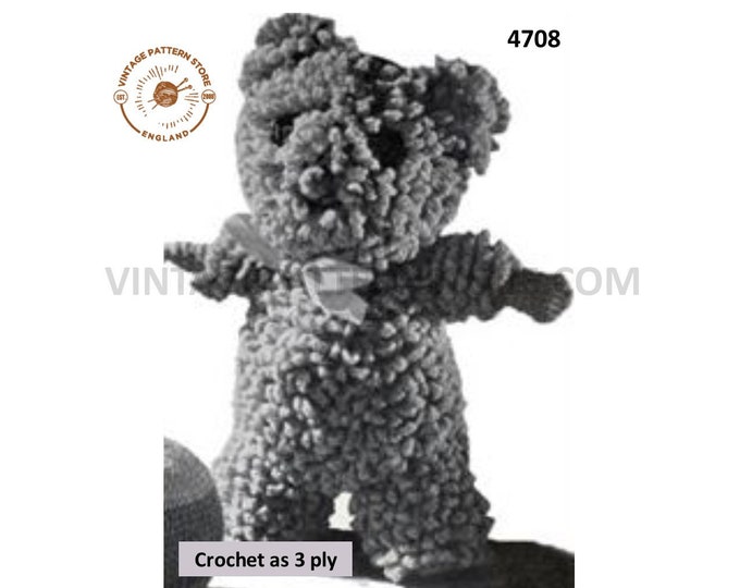 30s vintage retro easy to crochet cuddly toy teddy bear pdf crochet pattern Size unstated PDF Download 4708