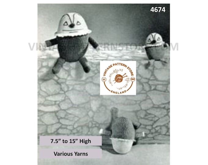 40s vintage retro humpty dumpty nursery rhyme toy pdf crochet pattern 4 sizes 7.5" 10" 13"and 15" high Instant PDF Download 4674