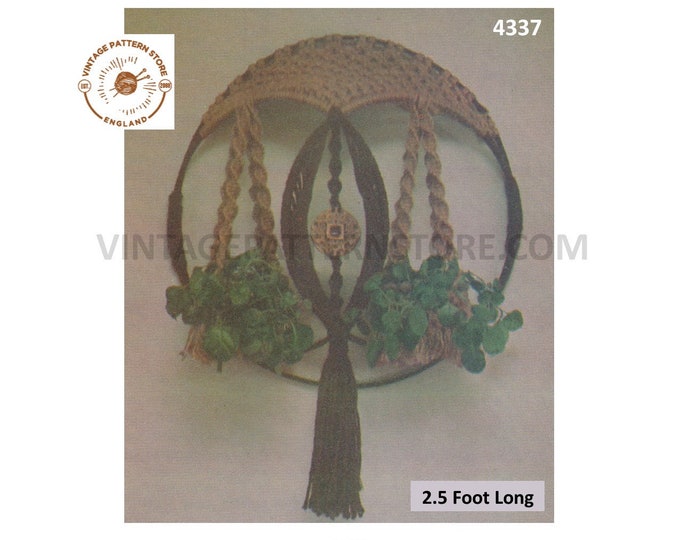 70s vintage circular round macrame wall hanging plant hanger pdf macrame pattern, 70s retro indoor gardening 2.5 foot long PDF Download 4337