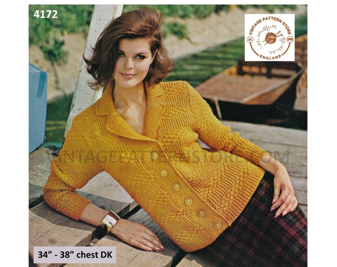 Ladies Womens 60s vintage texture striped collared raglan DK jacket cardigan pdf knitting pattern 34" to 38" chest Instant Download 4172