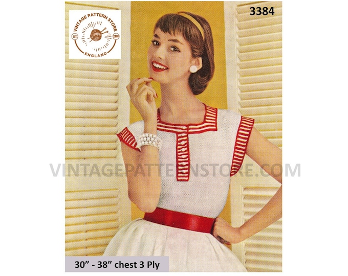 Ladies Womens 50s vintage 3 ply square neck cap sleeve slipover sweater vest summer top pdf crochet pattern 30" to 38" PDF download 3384
