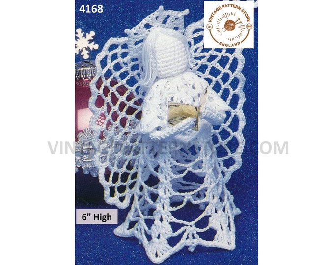 80s vintage crochet angel fairy Christmas tree ornament decoration pdf crochet pattern 6" High Download 4168