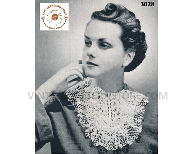 Ladies Womens 30s vintage frilly edge lacy lace jabot collar pdf crochet pattern Instant PDF Download 3028