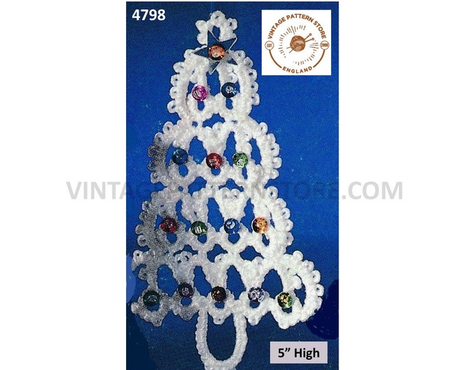 80s vintage tatted lace lacy Christmas tree ornament decoration pdf tatting pattern 5" High Instant PDF Download 4798