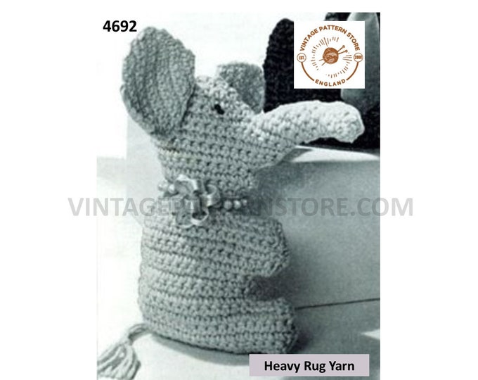 30s vintage retro easy to crochet cuddly toy elephant pdf crochet pattern Size unstated PDF Download 4692