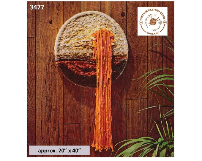 PDF macrame pattern, Macrame wall hanging pattern, 70s Vintage circular macrame wall hanging pattern - 20" x 40" - PDF download 3477