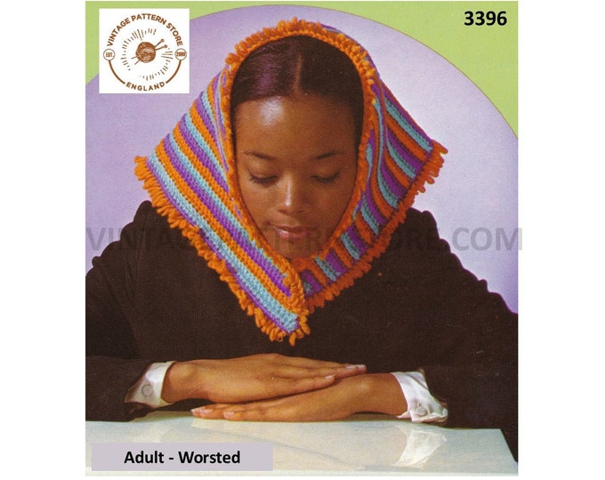 Ladies Womens Girls 60s vintage worsted traditional Russian & Polish babushka head scarf pdf crochet pattern PDF Download 3396